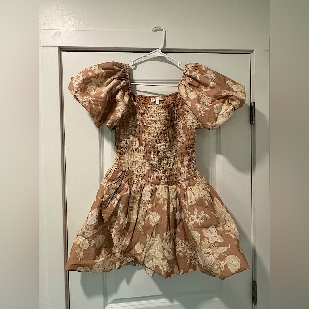 LoveShackFancy Floral Dress with Puff Sleeves